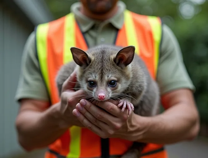 Animal handler safely recovering a deceased possum in Bellbrae
