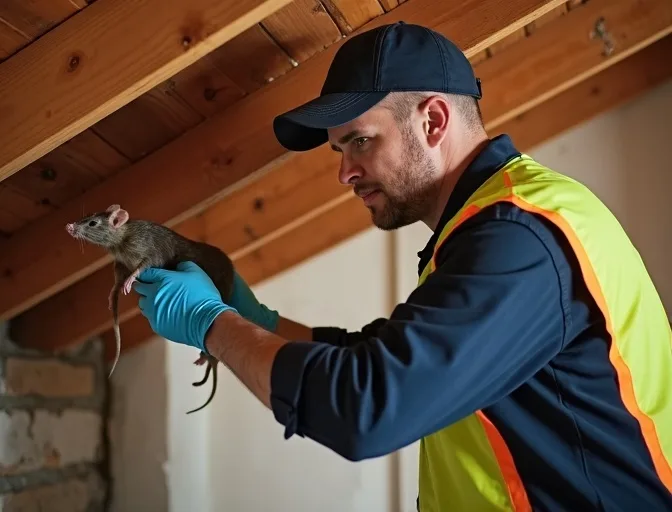 Technician inspecting a roof cavity for a dead rat in Bellbrae